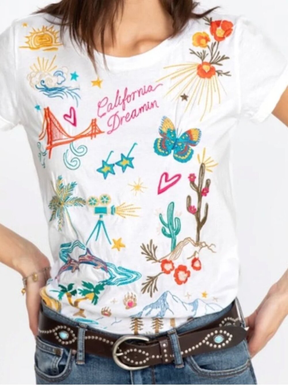 Johnny Was | California Cap Sleeve Tee in White